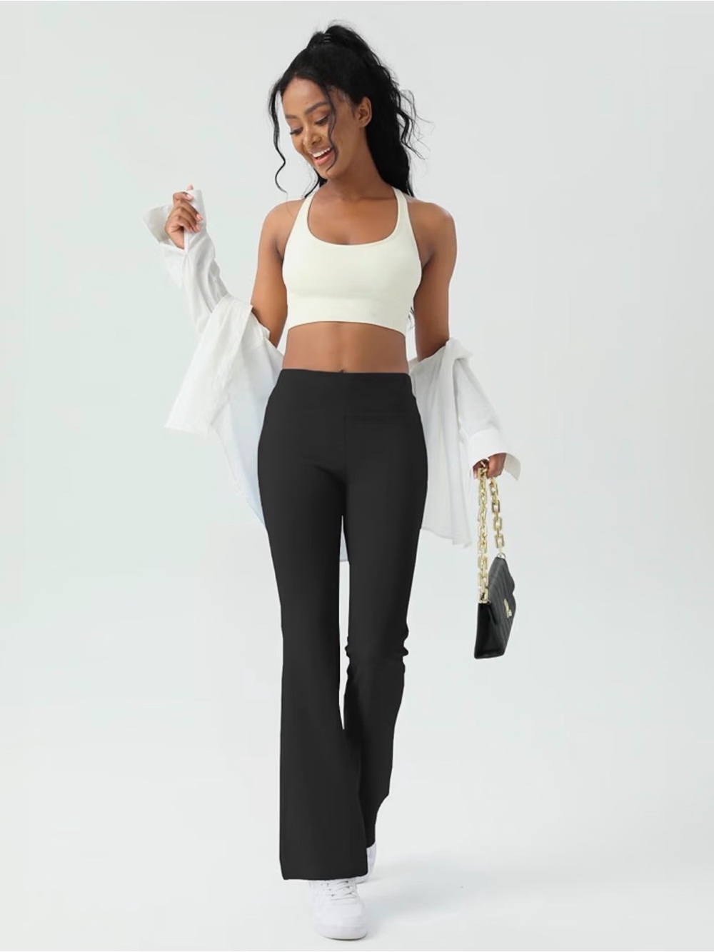 High-Waist Black Flared Pants – Women's Stretch Flare